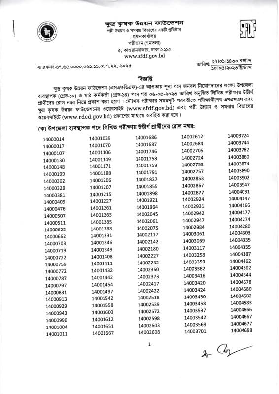 SFDF Written Exam Result pdf 2023 wwwsfdfgovbd